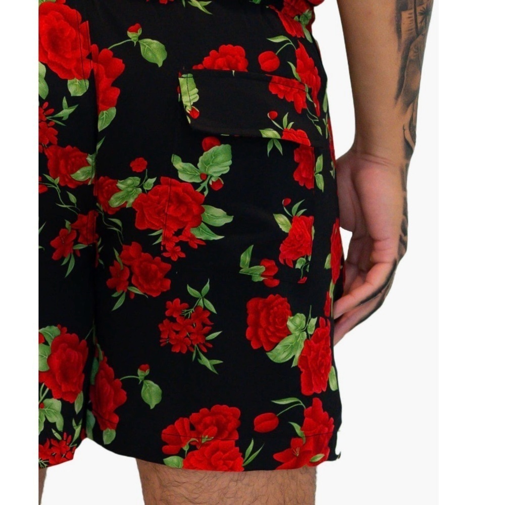 Island Avenue Daily Red Roses Floral Drawstring Shorts Men’s Size Large - Picture 8 of 14